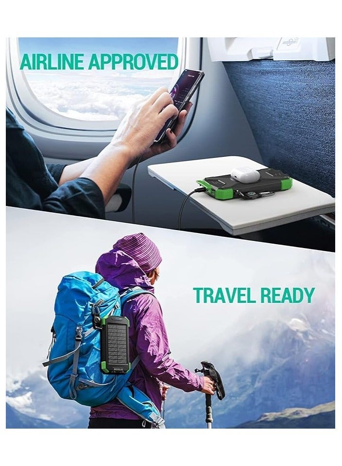 Raxoom DOLTRI-Solar Power Bank, Qi Wireless Portable Charger 10000mAh, External Battery Pack with Type C Input/Output, Solar Panel with Dual LED Flashlight, Compass (Green) - Image 4