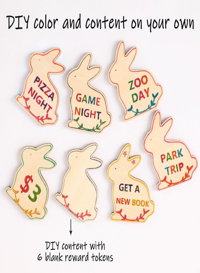CypherX Easter Egg Fillers- Wood Easter Reward Tokens, Easter Prizes Stuffers Coins, Family Night Tokens, 24 Redeemable Tokens+6 Blank DIY Tokens, Unique Family Easter Egg Hunt Activities- Bunny - Image 4