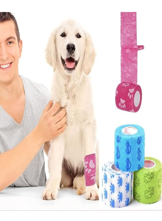 Shopipistic Cohesive Self Adhesive Crepe Bandage Wrap for Dogs Paws, Dog Shoe Bandage Tape, Water Resistant Bandage Roll for Dressing Wounds, Soreness- Multi Design 4.5 Meter, 5 cm x 10 cm, Set of 3 - Image 1