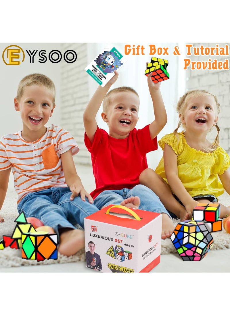 EYSOO مجموعة مكعبات سبيد 8 قطع - مكعب روبيك 2x2 و3x3، مكعبات سحرية، تدوير سلس للمكعبات، مكعب هرمي وميجامينكس - ألعاب مكعبات سحرية وألغاز تحفيز ذهني مع صندوق هدايا