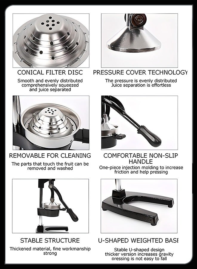 Toshionics عصارة فواكه معدنية يدوية احترافية لعصر الليمون والليمون الحامض والبرتقال والرمان والجريب فروت - آلة عصر صحية طازجة بدون بذور للاستخدام التجاري والمنزلي - Image 2