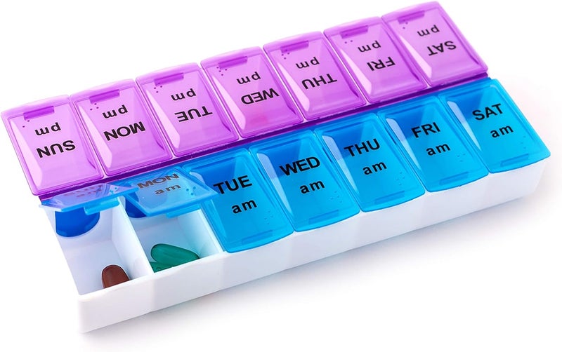 Deke Home - Pill Organizer 2 Times a Day, Weekly Pill Box, 7 Daily Compartments with AM PM Slots, Easy Snap Lids Medication Dispenser, 7 Days Pill Reminder for Morning and Night Dosage