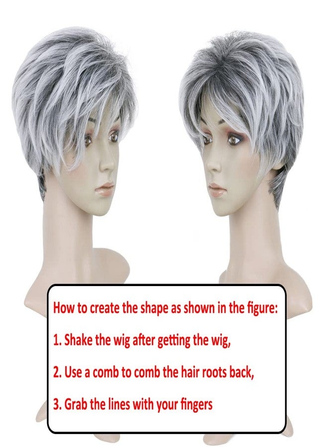 BECUS Short Gray Wigs with Bangs Sliver Gray Wigs Pixie Cut Layered for Women Synthetic with Free Wig Cap(Grey Mix Black) - Image 3
