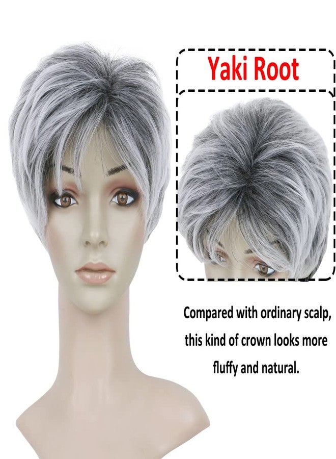 BECUS Short Gray Wigs with Bangs Sliver Gray Wigs Pixie Cut Layered for Women Synthetic with Free Wig Cap(Grey Mix Black) - Image 4