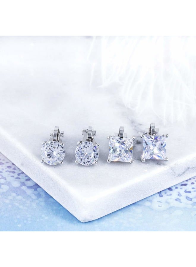 YOQUCOL 2 Pairs Clip On Earrings 8MM Cubic Zirconia Crystal Non Pierced Clip On Stud Earrings For Women - Image 3