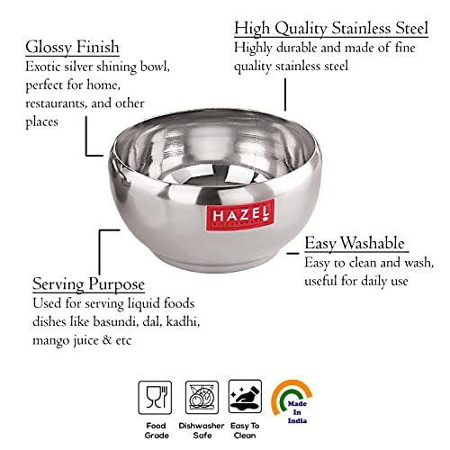 HAZEL Serving Bowl Set of 3 | Stainless Steel Bowl for Dessert, Cereal, Smoothie | Steel Katori Set Of 3 | 300 ml each, Silver - Image 3