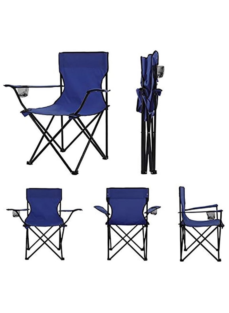 Rubik 2 Pieces Camping Chair with Carry Bag for Adults, Foldable Chairs with Armrests and Cup Holder for Outdoor Camp Beach Travel Picnic Hiking BBQs Garden (Navy Blue) - Image 3