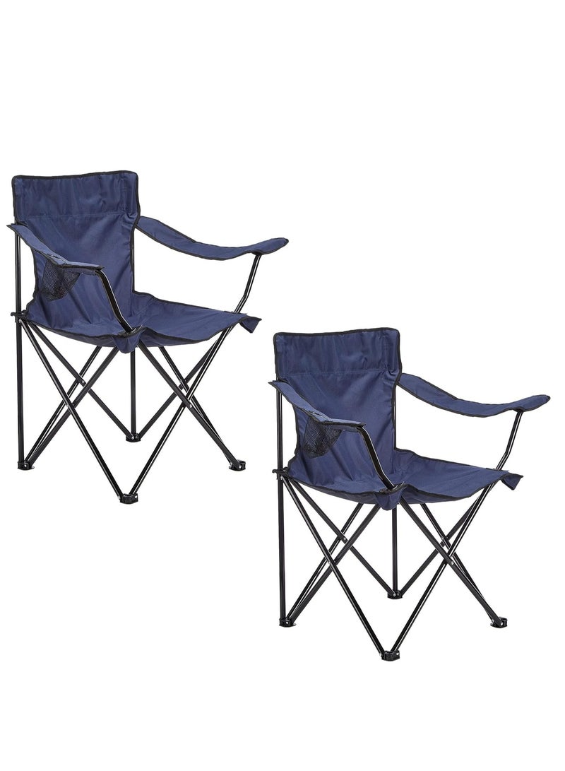 Rubik 2 Pieces Camping Chair with Carry Bag for Adults, Foldable Chairs with Armrests and Cup Holder for Outdoor Camp Beach Travel Picnic Hiking BBQs Garden (Navy Blue) - Image 1