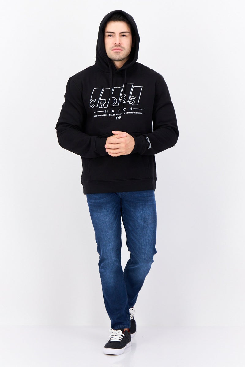 CROSSHATCH سويت شيرت بغطاء رأس للرجال بشعار العلامة التجارية، أسود - Image 3