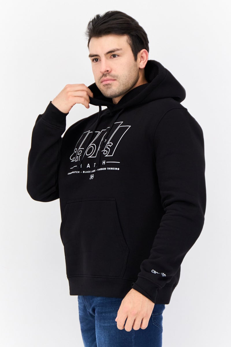 CROSSHATCH سويت شيرت بغطاء رأس للرجال بشعار العلامة التجارية، أسود - Image 4