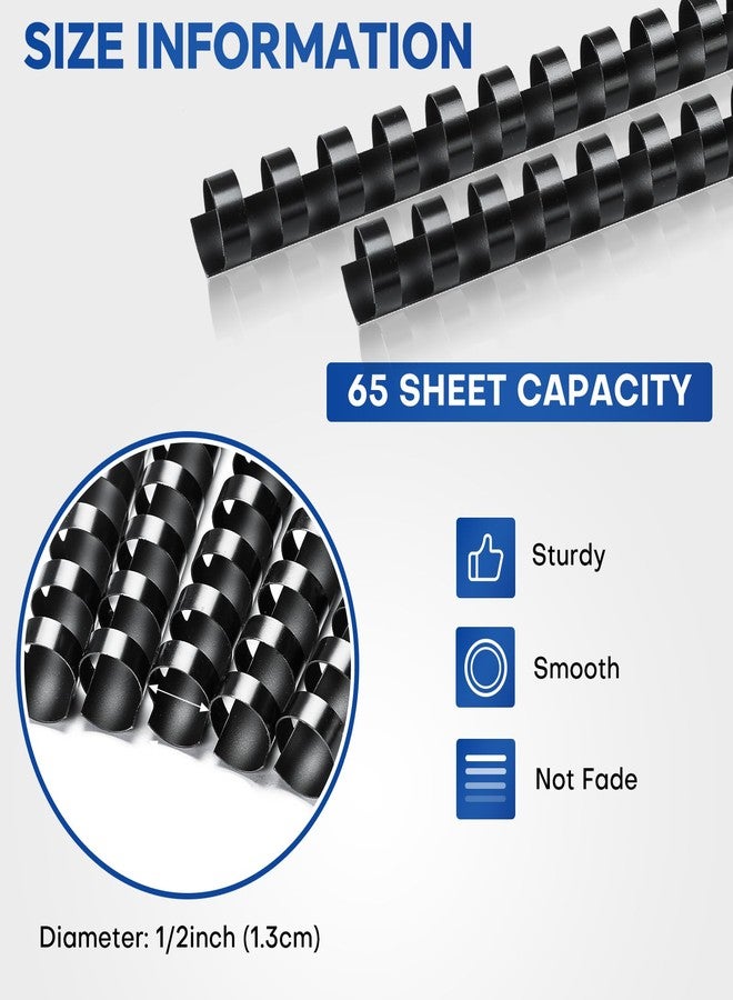 MYFULLY 100 Pack 21 Ring Plastic Comb Binding Spines | 1/2 Inch Diameter, 65 Sheet Capacity, A4, Black Binding Comb (1/2" (65 Sheet Capacity)) - Image 2