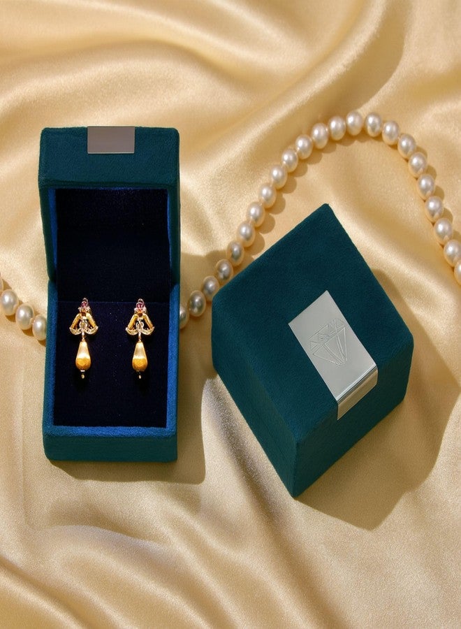 Lushure Velvet Premium Earring Box – Earring Storage Gift Box with Golden Plate Design for Weddings, Engagements & Gifting | Teal Green | Pack of 1 Pcs - Image 1