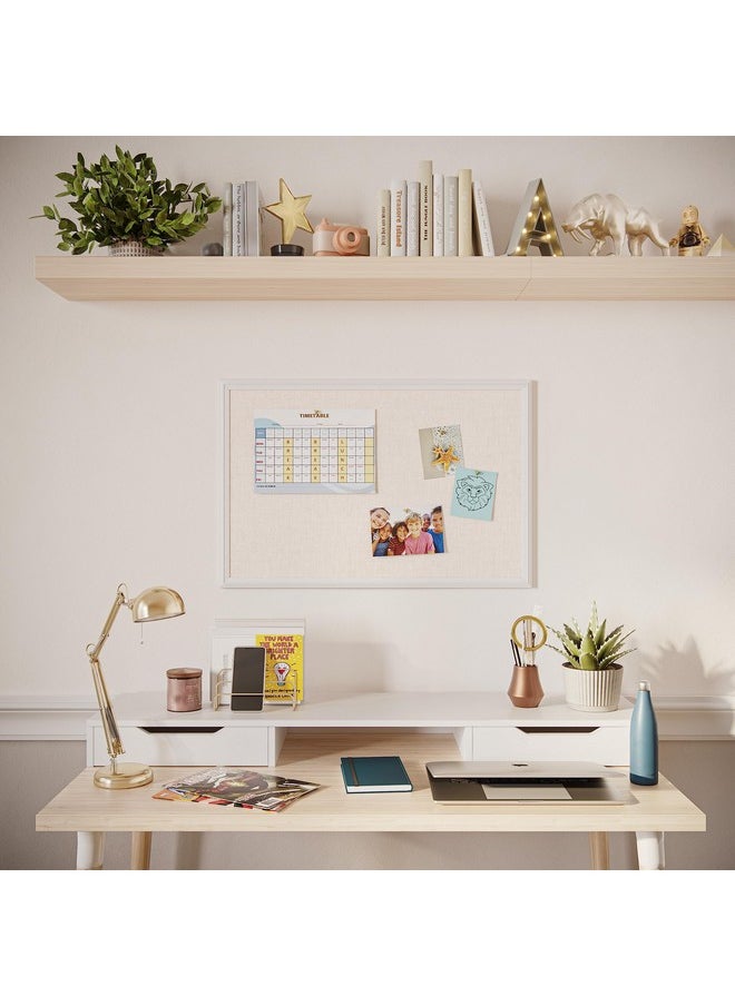 U Brands - Farmhouse Bulletin Board, Linen Covered Corkboard With White Wood Frame, 30" X 20" (6711U00-01) - Image 1