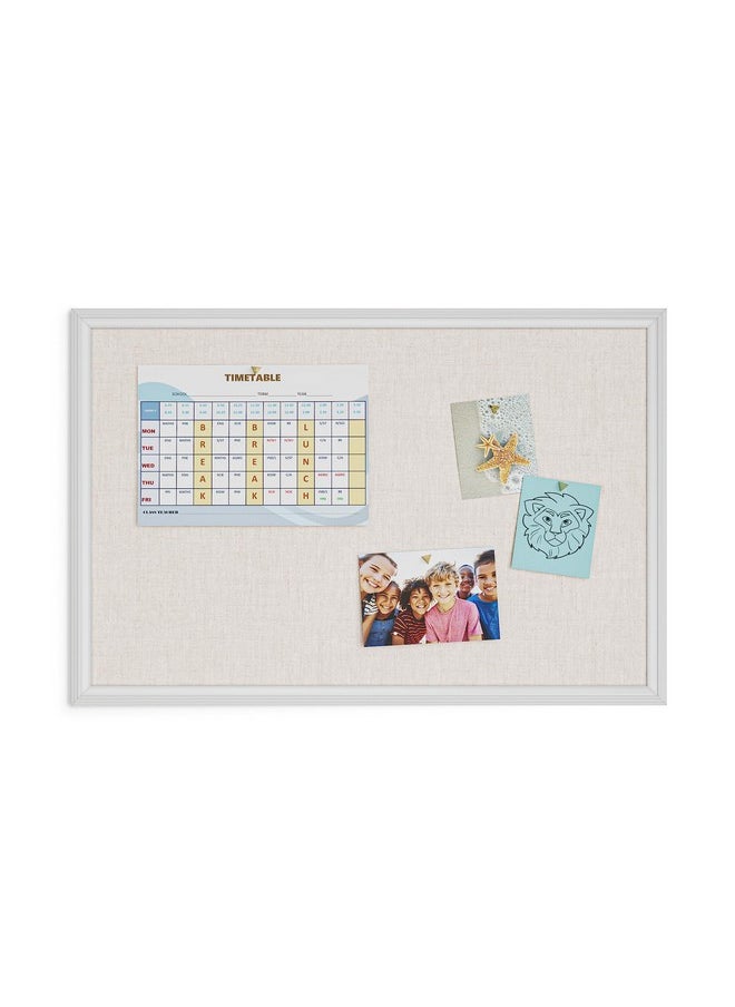 U Brands - Farmhouse Bulletin Board, Linen Covered Corkboard With White Wood Frame, 30" X 20" (6711U00-01) - Image 1