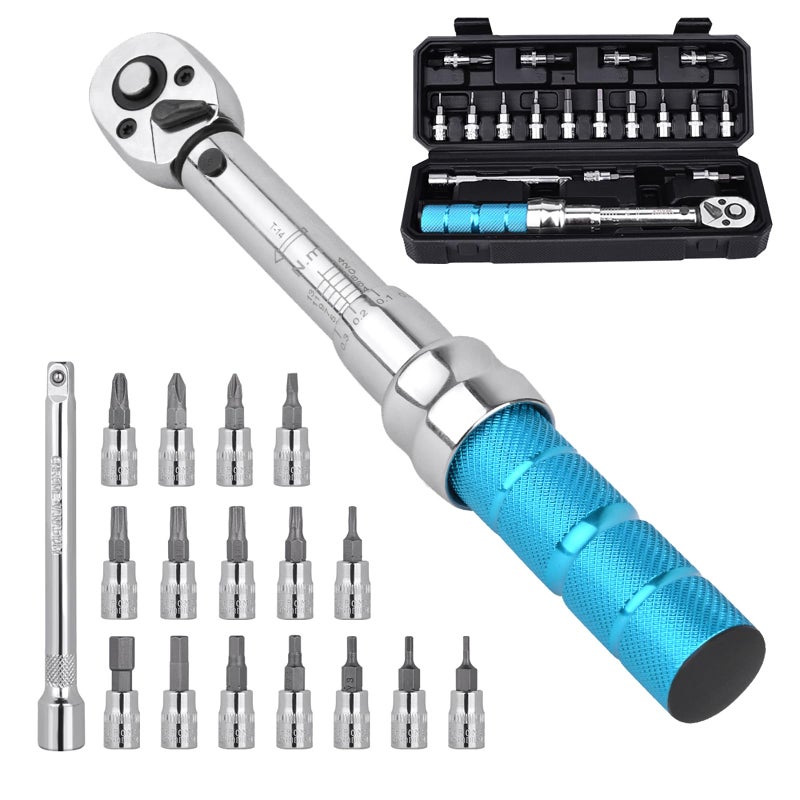 COTOUXKER Bike Torque Wrench Set, 1/4 Inch Drive Torque Wrench 2 to 14 Nm Bicycle Tool Kit for MTB Mountain Road Bikes with Allen Key, Torx Sockets, Extension Bar - Image 1