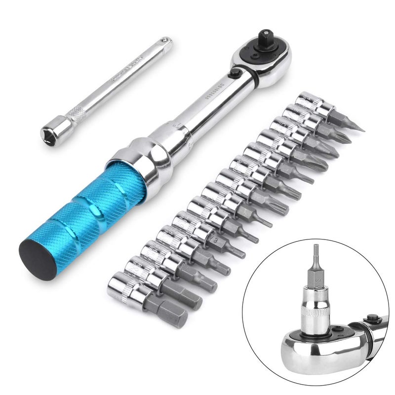 COTOUXKER Bike Torque Wrench Set, 1/4 Inch Drive Torque Wrench 2 to 14 Nm Bicycle Tool Kit for MTB Mountain Road Bikes with Allen Key, Torx Sockets, Extension Bar - Image 2