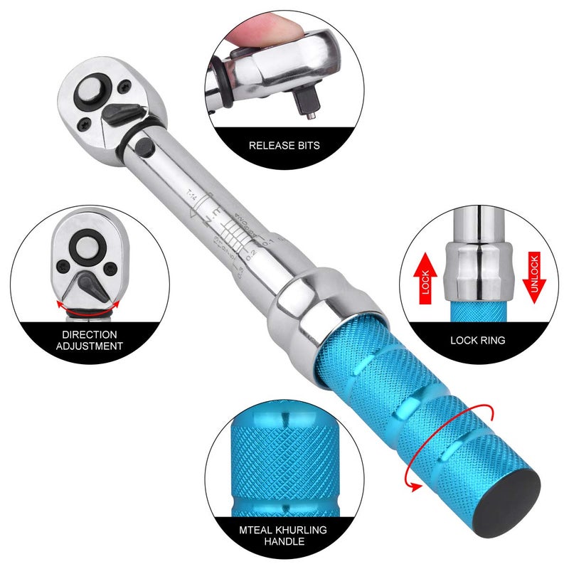 COTOUXKER Bike Torque Wrench Set, 1/4 Inch Drive Torque Wrench 2 to 14 Nm Bicycle Tool Kit for MTB Mountain Road Bikes with Allen Key, Torx Sockets, Extension Bar - Image 3