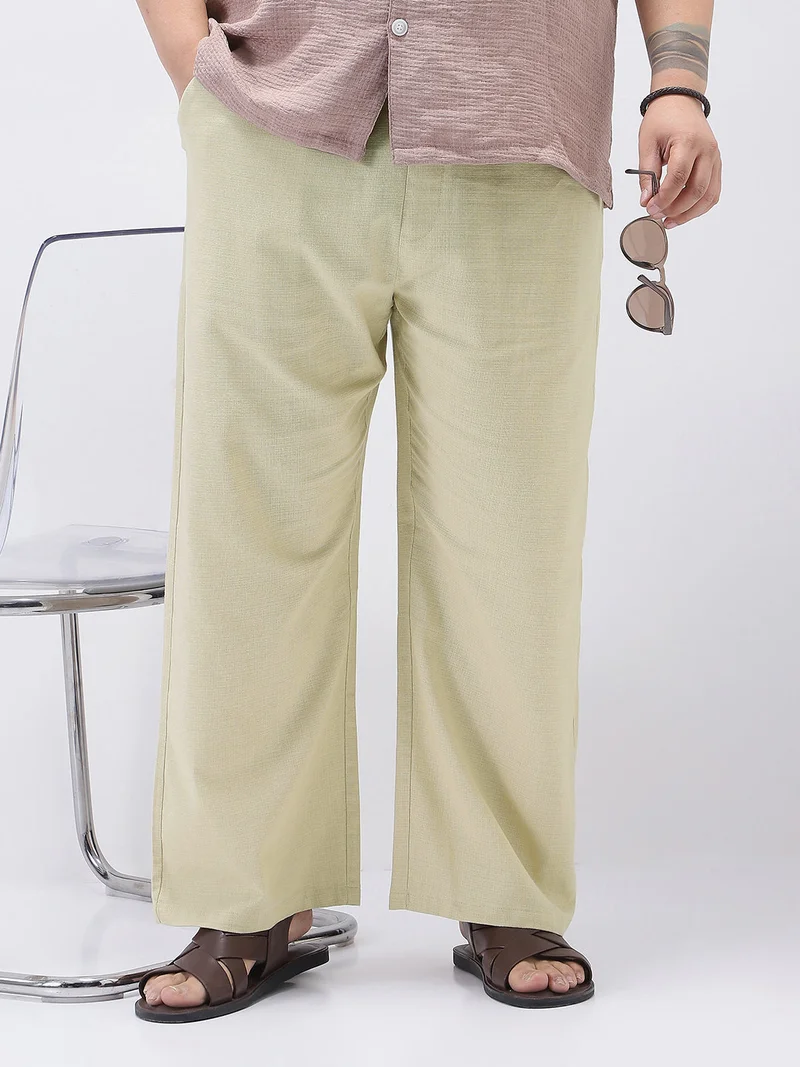 Urbano Plus Men's Beige Loose Fit Solid Linen Blend Trousers Non-Stretchable