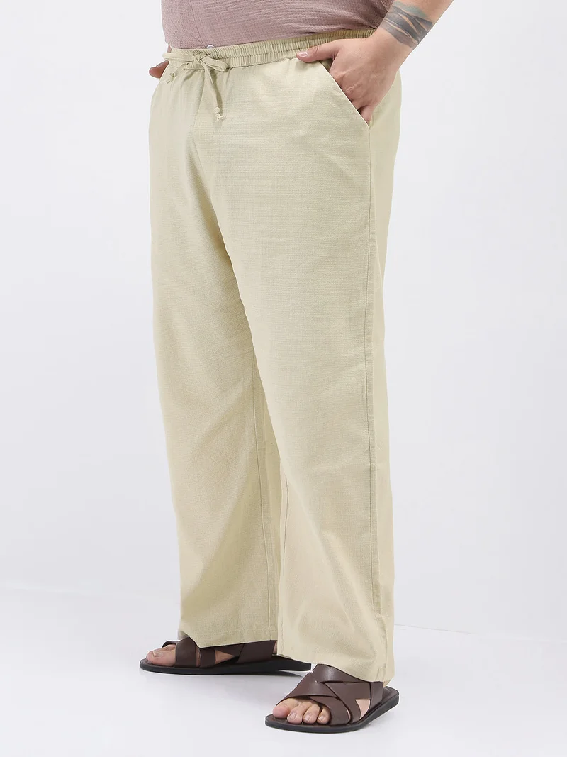أوربانو فاشن Urbano Plus Men's Beige Loose Fit Solid Linen Blend Trousers Non-Stretchable