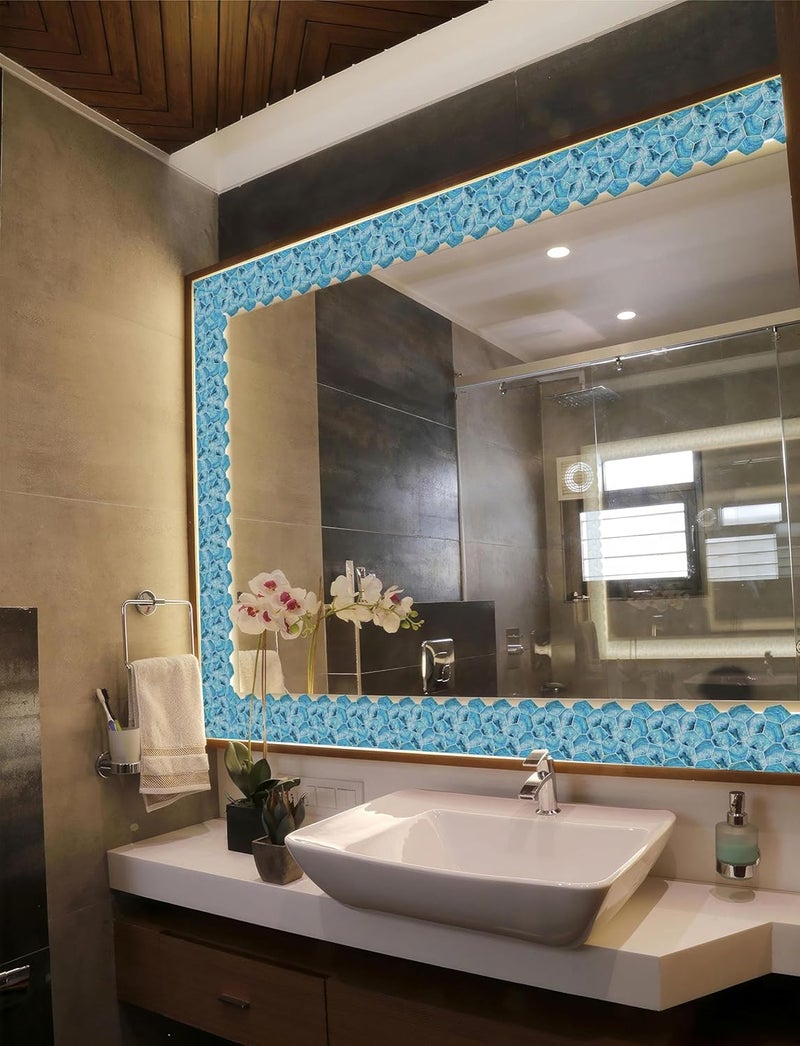 WallDesign Blue Acrylic Shell Tile Sticker - 4 In X 10 Ft Multipurpose Decorative Self-Adhesive Border For Kitchen Backsplash, Furniture, Wall, Cupboard, Staircase, 0.1 Cms - Image 2