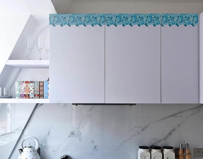 WallDesign Blue Acrylic Shell Tile Sticker - 4 In X 10 Ft Multipurpose Decorative Self-Adhesive Border For Kitchen Backsplash, Furniture, Wall, Cupboard, Staircase, 0.1 Cms - Image 4