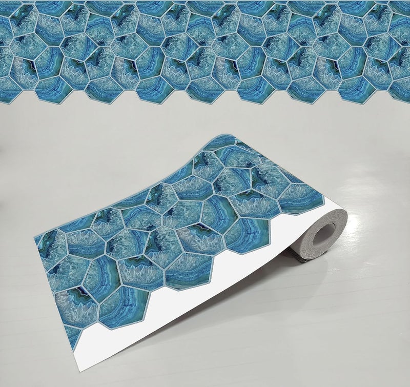 WallDesign Blue Acrylic Shell Tile Sticker - 4 In X 10 Ft Multipurpose Decorative Self-Adhesive Border For Kitchen Backsplash, Furniture, Wall, Cupboard, Staircase, 0.1 Cms - Image 1