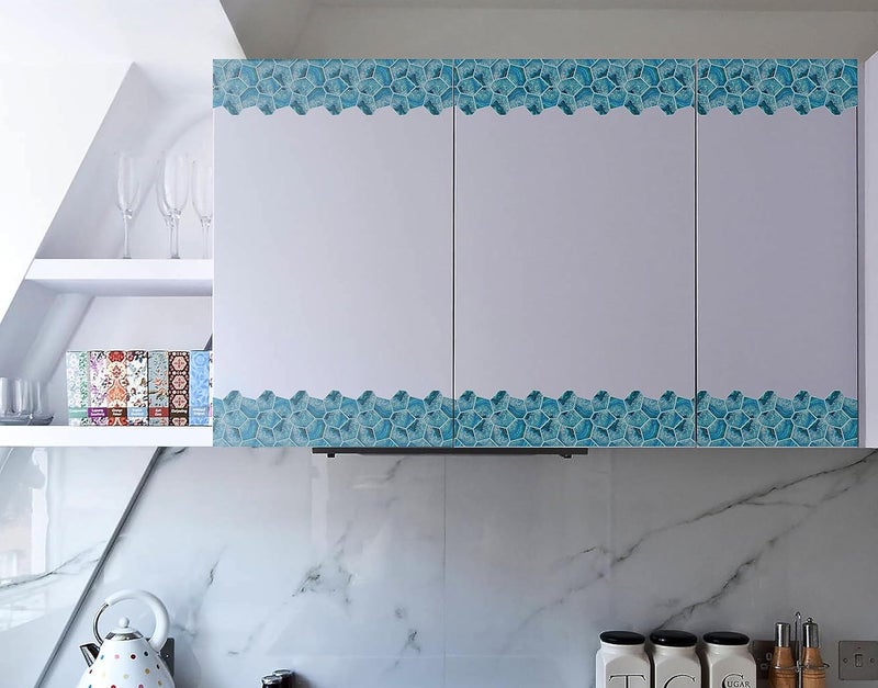 WallDesign Blue Acrylic Shell Tile Sticker - 4 In X 10 Ft Multipurpose Decorative Self-Adhesive Border For Kitchen Backsplash, Furniture, Wall, Cupboard, Staircase, 0.1 Cms - Image 5