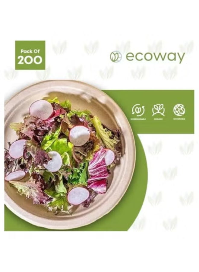 ecoway 10-Inch 100% Compostable Disposable Round Bagasse Paper Plates - Biodegradable Sugarcane Fiber - Strong Heavy Duty Rigid Design - Sustainable & Food-Grade - Natural Brown Color, Pack of 200 - Image 2