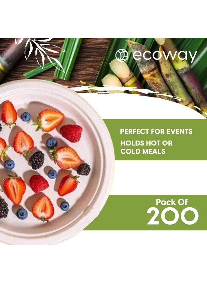 ecoway 10-Inch 100% Compostable Disposable Round Bagasse Paper Plates - Biodegradable Sugarcane Fiber - Strong Heavy Duty Rigid Design - Sustainable & Food-Grade - Natural Brown Color, Pack of 200 - Image 4