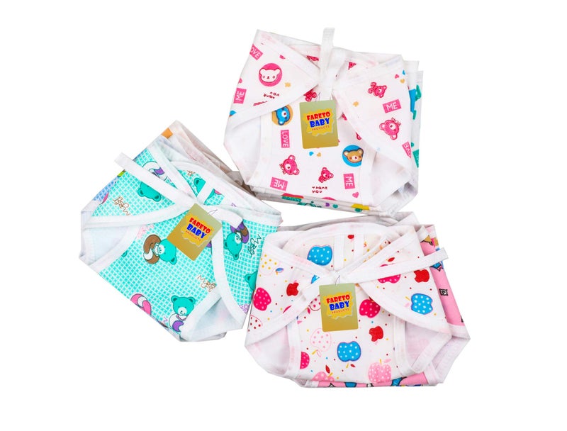 Fareto New Born Baby Double Layer 12 Cotton Nappies/Tying Langots/Cloths Nappies(Assorted)(Double Layer Cotton) (0-3 Months) - Image 2