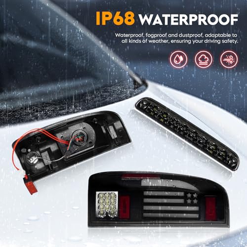 Bomusou LED Tail Lights + 3rd Third Brake Light Kit Fit for Ford F250 F350 F450 F550 Super Duty 1999-2007, Taillights and High Mount Stop Light, 3Pcs, Smoke Lens - Image 5