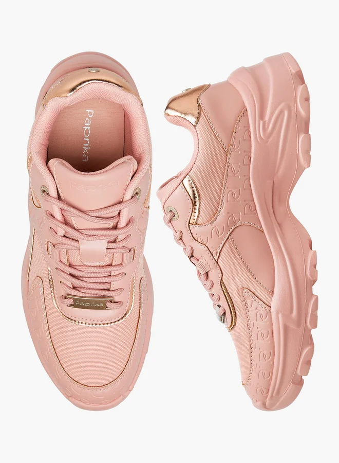 بابريكا Monogram Embossed Sneakers with Lace-Up Closure
