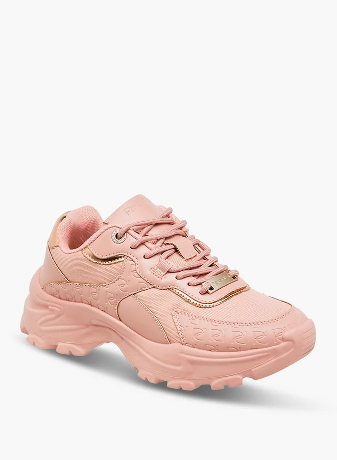 بابريكا Monogram Embossed Sneakers with Lace-Up Closure