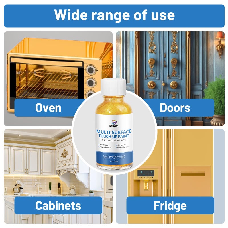 SENVEN Liquid Gold Leaf Paint High Gloss Multi Surface Rich Gold Paint for Metal, Wood, Plastic, Canvas, Appliance, Furniture Scratch Repair & Art Handcrafts 30ml/1.5oz Fast Drying Acrylic Metallic Finish - Image 4