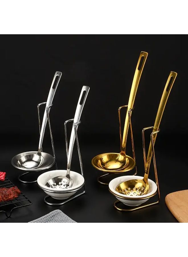 Golden Stainless Steel Spoon Holder with Filter Vertical Kitchen Storage Rack - Image 1