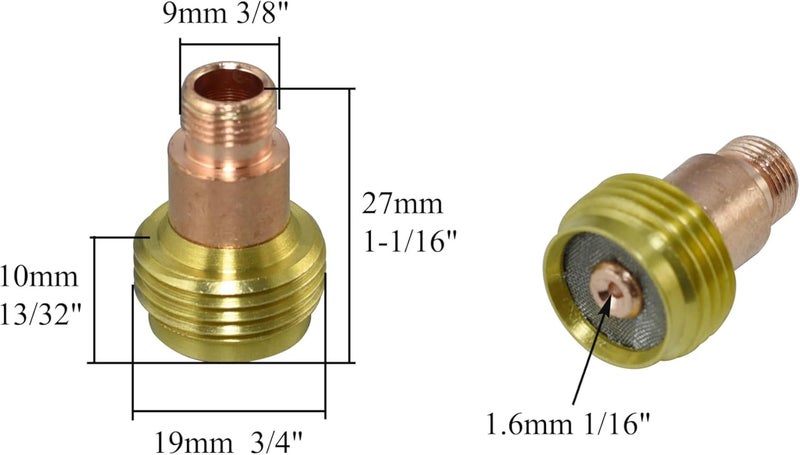 RIVERWELD TIG Gas Lens Stubby Collet Body 45V25S 10N23S 1/16'' 1.6mm Kit for DB SR WP 17 18 26 TIG Welding Torch 10pcs - Image 2