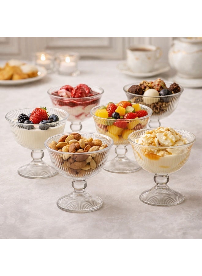 إيليجانت 🍨 طقم كاسات زجاج مخطط للزبادي والآيسكريم وسلطات الفواكه – 6 قطع | 185 مل ✨ - Image 1