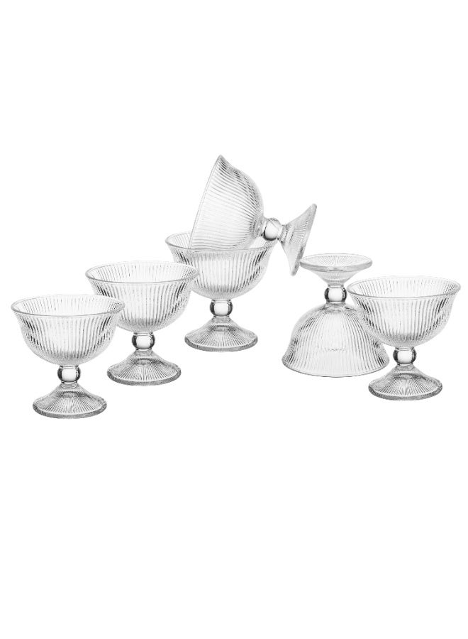 إيليجانت 🍨 طقم كاسات زجاج مخطط للزبادي والآيسكريم وسلطات الفواكه – 6 قطع | 185 مل ✨ - Image 3