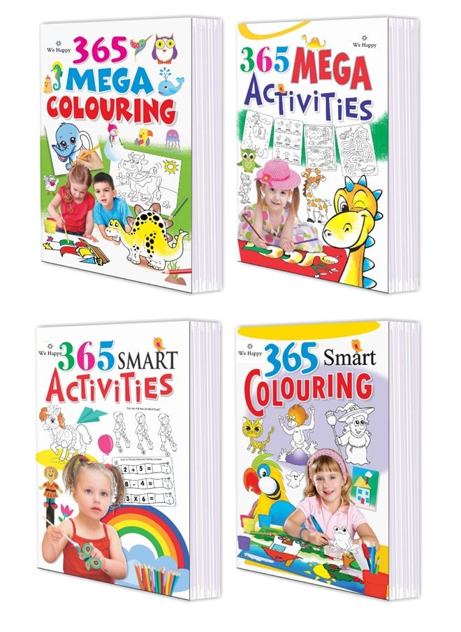 We Happy - Pack of 4 365 Mega Smart Coloring and Activities Books Educational and Fun Learning Activity for Kids with different Challenges Drawings and Enjoyable Games - Image 1