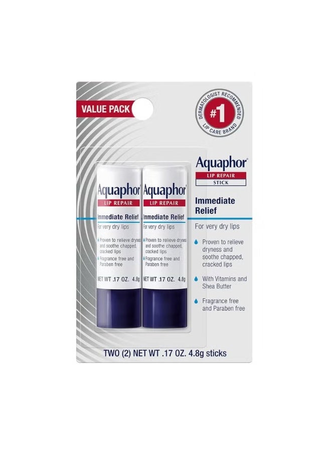 Aquaphor Lip Repair Stick - Soothes Dry Chapped Lips - Two(2) .17 Oz Sticks, Multi - Image 1