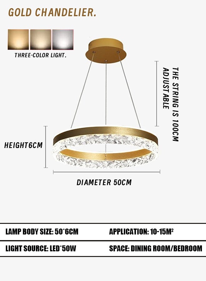 Modern Chandelier Simple Study Round Chandelier LED Light Source Three Color Dimmable Chandelier With Remote Control, Suitable For Living Room Office Cafe Library - Image 2