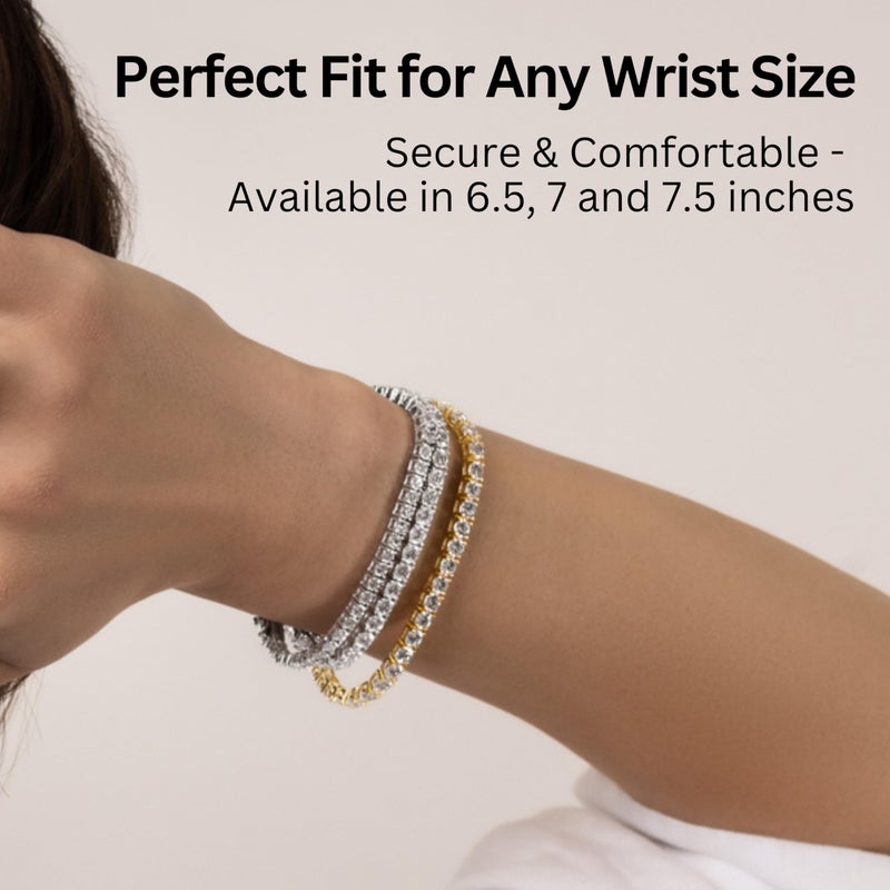 KISPER Tennis Bracelet for Women - 24K White Gold Plated Round Cut AAAAA CZ, 4mm Width, Elegant Jewelry Gift, 7 Inches - Image 4