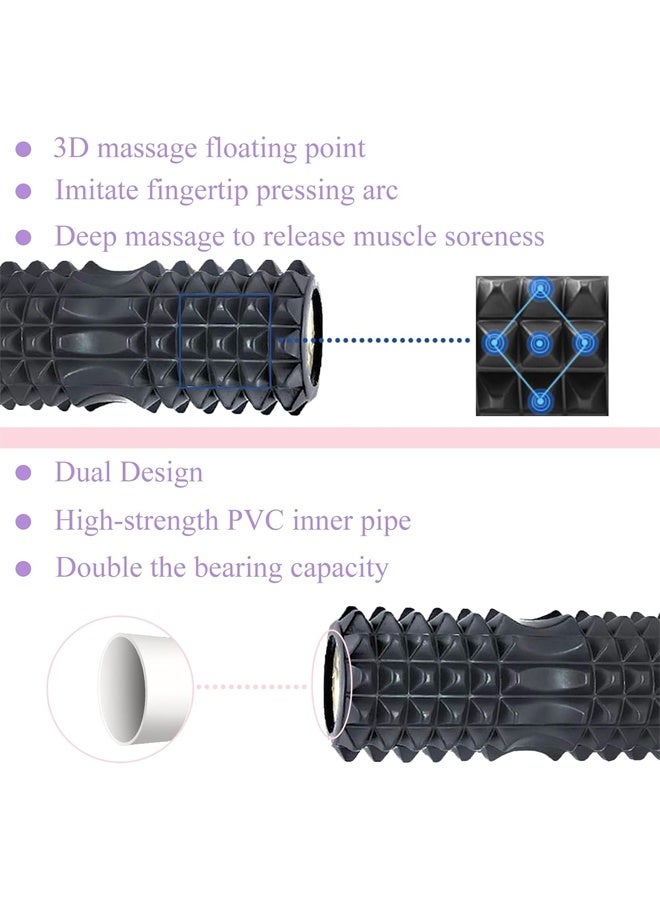 DUNISO Foam Roller Set - Hollow Foam Massage Roller, Massage Ball, Roller Stick, Stretch Band, Resistance Band, Storage Bag, Suitable for Muscle Massage, Relieve Muscle Soreness, Crescent (6 Pack)  - Image 3