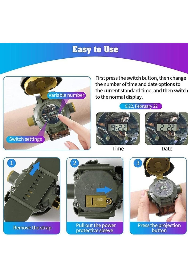 Cartoon Watch with 24 Kinds of Dinosaur Projection Pattern Cartoon Children Digital Dinosaur Watch Toy for Boys and Girls Children with Cover Adjustable Date and Time Projector Watch, Tyrannosaurus - Image 5