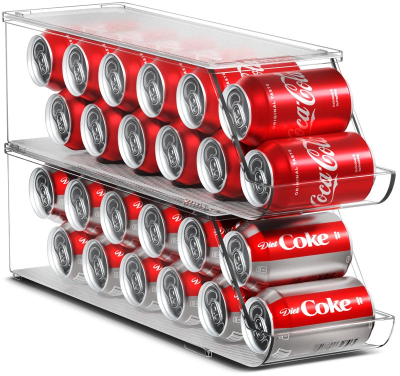 Sorbus Soda Can Organizer for Refrigerator Stackable Can Holder Dispenser with Lid for Fridge Pantry Freezer Holds 12 Cans Each BPAFree Clear Design 2Pack