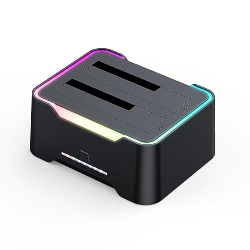 ETZIN RGB SATA to USB 3.0 Hard Drive Docking Station with Offline Clone Function USB 3.0 SATA Dual Bay RGB Lamp Effect Hard Disk 2.5/3.5 Inch Docking Station for Clone HDD SSD Used External - Image 1