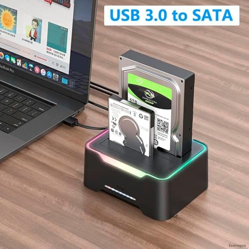 ETZIN RGB SATA to USB 3.0 Hard Drive Docking Station with Offline Clone Function USB 3.0 SATA Dual Bay RGB Lamp Effect Hard Disk 2.5/3.5 Inch Docking Station for Clone HDD SSD Used External - Image 5