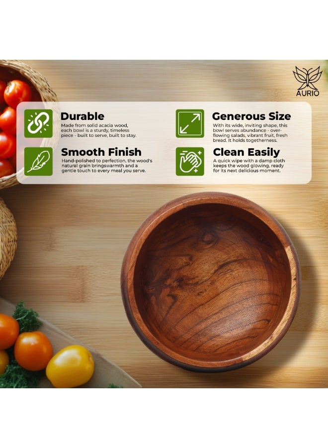 AURIO Premium Solid Wood Salad Bowl – Handcrafted Serving Bowl for Fruit, Pasta, and Snacks – Naturally Durable & Eco-Friendly Hardwood Popcorn Bowl – Elegant Rustic Table Centerpiece & Modern Kitchen Mixing Bowl - Image 1