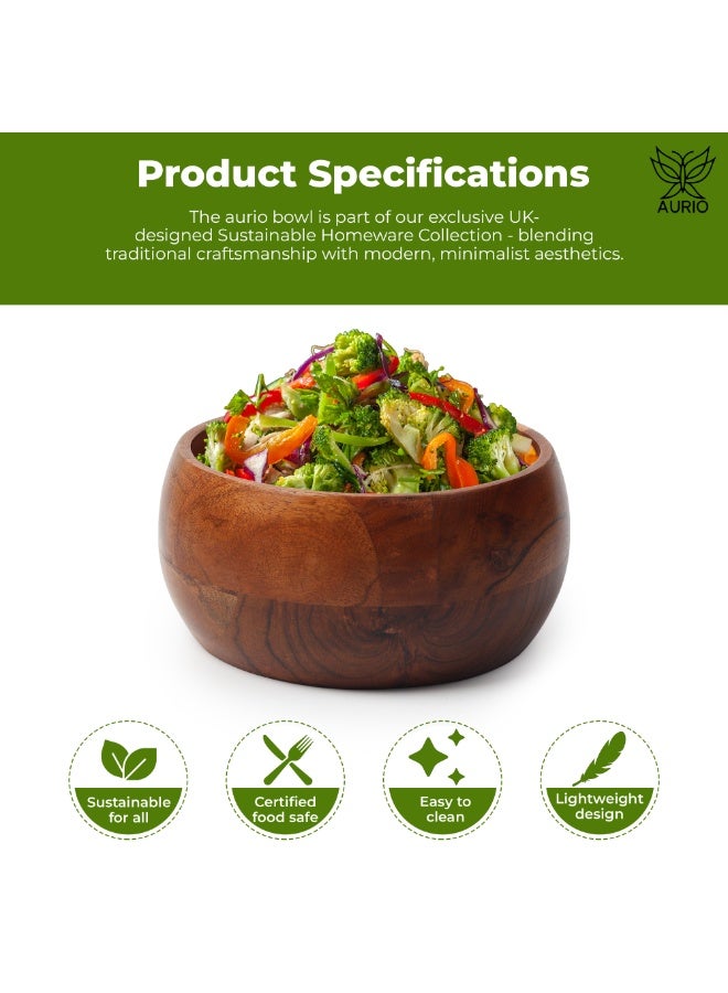 AURIO Premium Solid Wood Salad Bowl – Handcrafted Serving Bowl for Fruit, Pasta, and Snacks – Naturally Durable & Eco-Friendly Hardwood Popcorn Bowl – Elegant Rustic Table Centerpiece & Modern Kitchen Mixing Bowl - Image 4