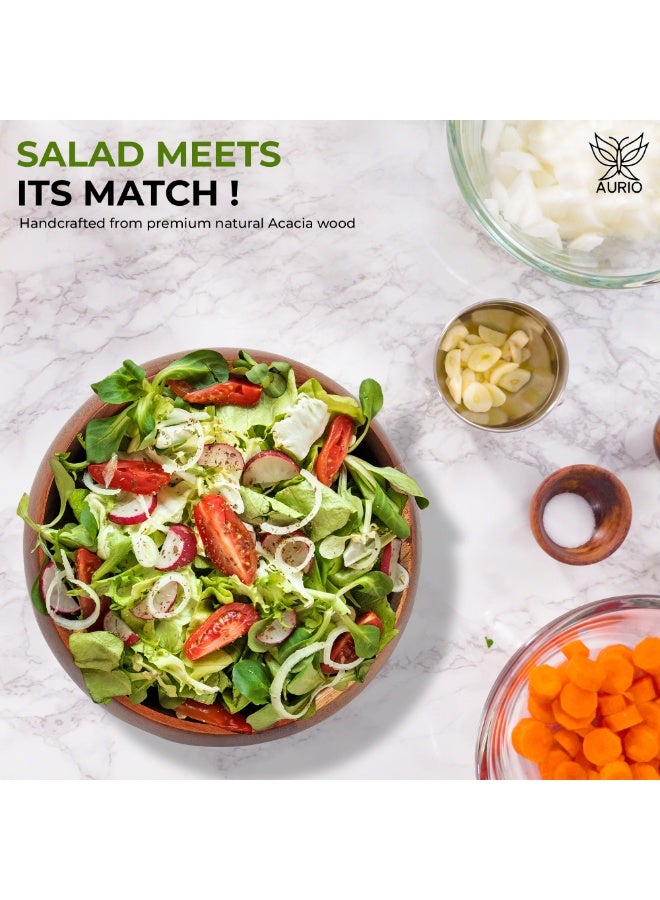 AURIO Premium Solid Wood Salad Bowl – Handcrafted Serving Bowl for Fruit, Pasta, and Snacks – Naturally Durable & Eco-Friendly Hardwood Popcorn Bowl – Elegant Rustic Table Centerpiece & Modern Kitchen Mixing Bowl - Image 3